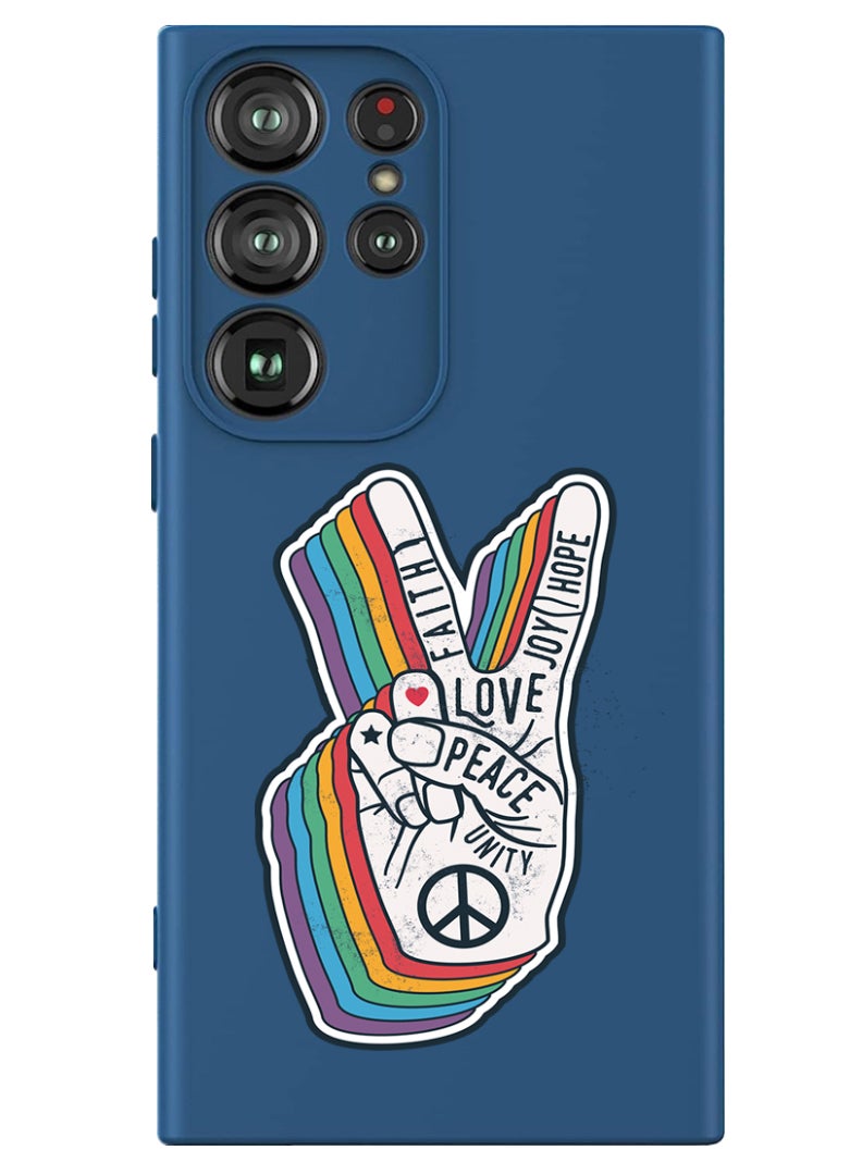 Theodor Protective Slim Fit Case Liquid Silicone Cover with Full Body Protection Anti-Scratch Shockproof Case For Samsung Galaxy S24 Ultra (Blue) - Peace symbol - Image 1