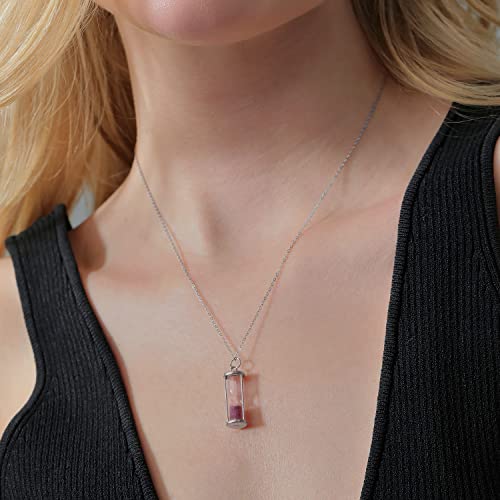 Gem Stone King 3/4 Cttw Diamond and Gemstone Birthstone Dust Hourglass Pendant Necklace For Women In 925 Sterling Silver | With 18 Inch Silver Chain - Image 3