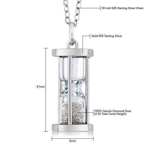 Gem Stone King 3/4 Cttw Diamond and Gemstone Birthstone Dust Hourglass Pendant Necklace For Women In 925 Sterling Silver | With 18 Inch Silver Chain - Image 5