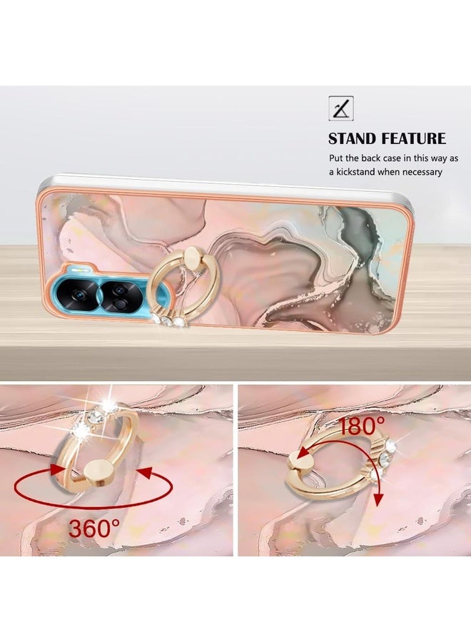 HuHa Case Cover For Honor 90 Lite 5G Electroplating Marble Dual-side IMD Phone Case with Ring(Rose Gold 015) - Image 3