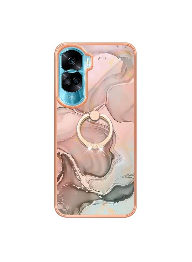 HuHa Case Cover For Honor 90 Lite 5G Electroplating Marble Dual-side IMD Phone Case with Ring(Rose Gold 015) - Image 2