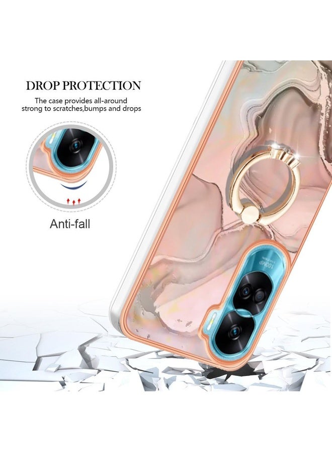HuHa Case Cover For Honor 90 Lite 5G Electroplating Marble Dual-side IMD Phone Case with Ring(Rose Gold 015) - Image 4