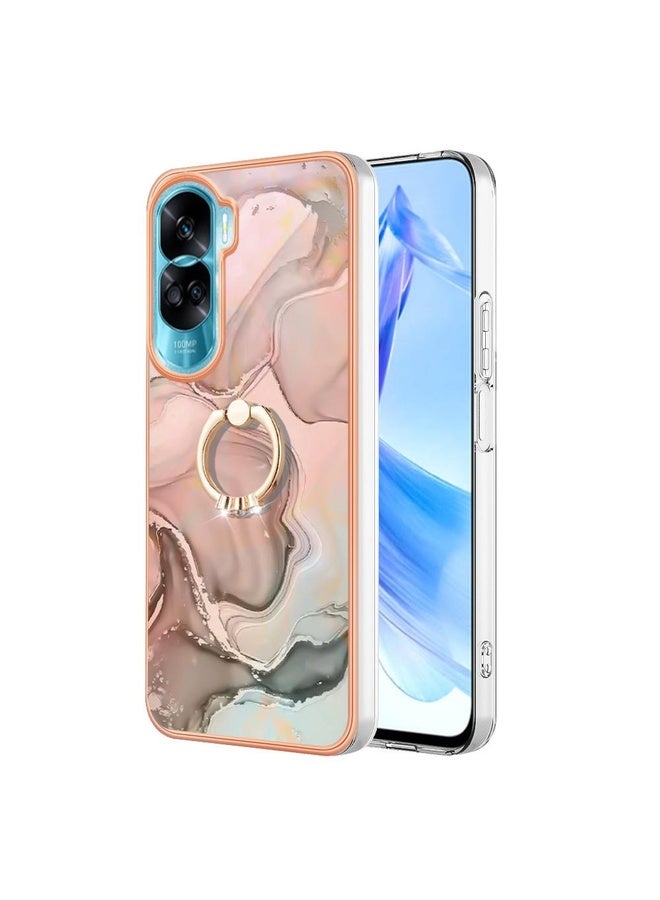 HuHa Case Cover For Honor 90 Lite 5G Electroplating Marble Dual-side IMD Phone Case with Ring(Rose Gold 015) - Image 1