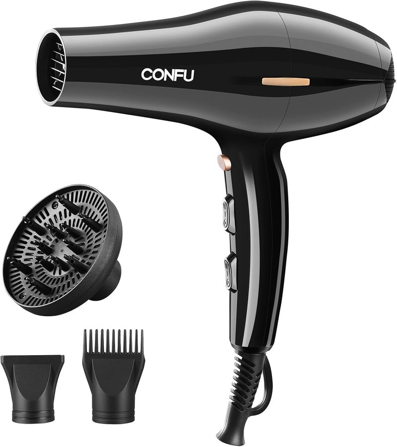 CONFU Hair Dryer, Professional Ionic Salon Blow Dryer with Diffuser for Women and Men, 5X Fast Drying, Powerful and Quiet Hair Blow Dryer for Fast & Easy Styling (1875 Watts) - Image 1