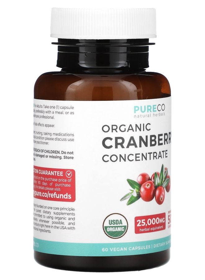 PURE CO Organic Cranberry Concentrate 500 mg 60 Vegan Capsules - Image 2