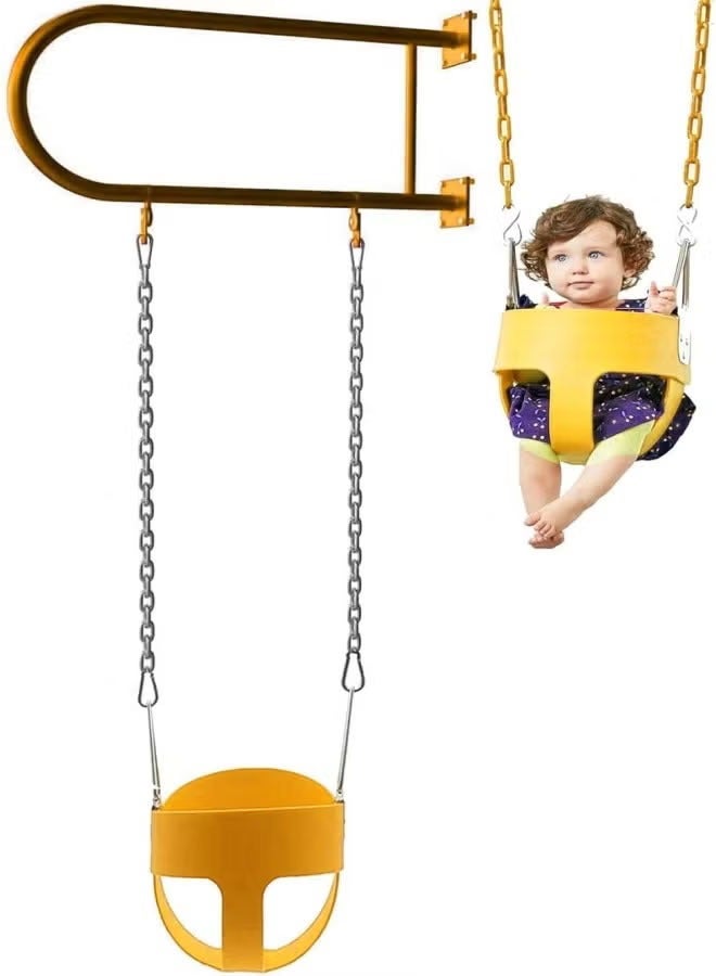 فيتنس ورلد أرجوحة حائط مصنوعة من الحديد بمقعد متأرجح وسلاسل للانشطة الخارجية , مقعد حديدي متأرجح عالي التحمل مع سلسلة حديدي , مرجيحة أطفال للملعب والفناء الخلفي وغرفة اللعب مع سلسلة مغطاة بالبلاستيك وخطافات - Image 1