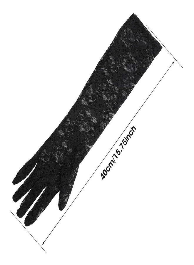 Yolev Women's Long Lace Floral Opera Gloves Wedding Bridal Gloves Bridal Dance Glove Party Stretchy Elbow Length Glove Stretchy Adult Size 15.75in (Black) - Image 2