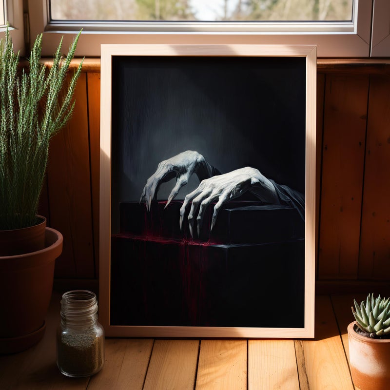 TNESSENTIAL Dracula Clawed Hands Vampire Art Poster or Canvas Print, Gothic Dark Academia Wall Art, Spooky Halloween Decor, Creepy Horror Home Poster - Image 1