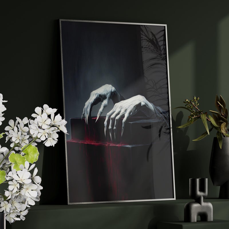 TNESSENTIAL Dracula Clawed Hands Vampire Art Poster or Canvas Print, Gothic Dark Academia Wall Art, Spooky Halloween Decor, Creepy Horror Home Poster - Image 3