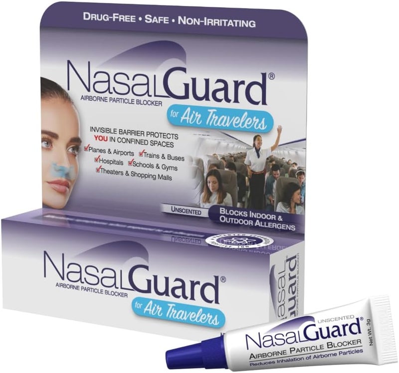 Airborne Particle Blocker Nasal Gel for Air Travelers - Drug-Free, Non-irritating, Non-drowsy, Airplane Travel Approved (Unscented) - Over 150 Applications Per Tube (0.1 oz, Pack of 1)