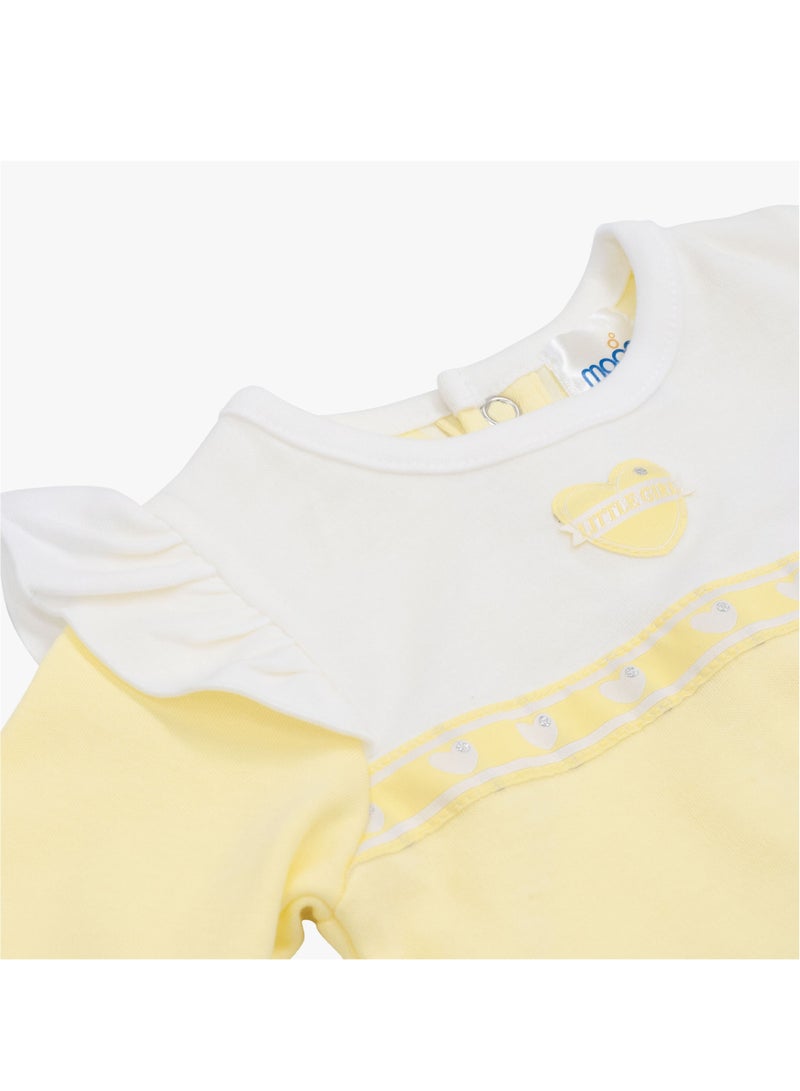 Moon بدلة نوم قطن 100% للأطفال 1-3 أشهر صفراء - قلوب الليمون - Image 4