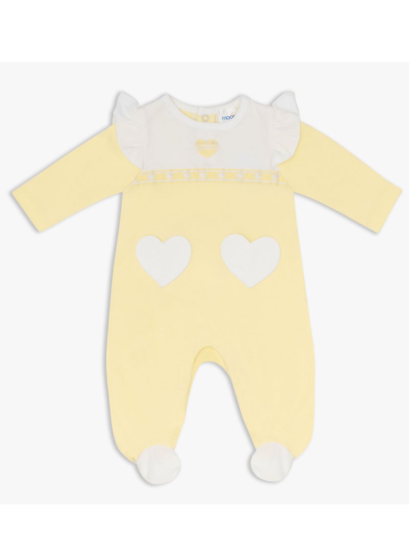 Moon بدلة نوم قطن 100% للأطفال 1-3 أشهر صفراء - قلوب الليمون - Image 1