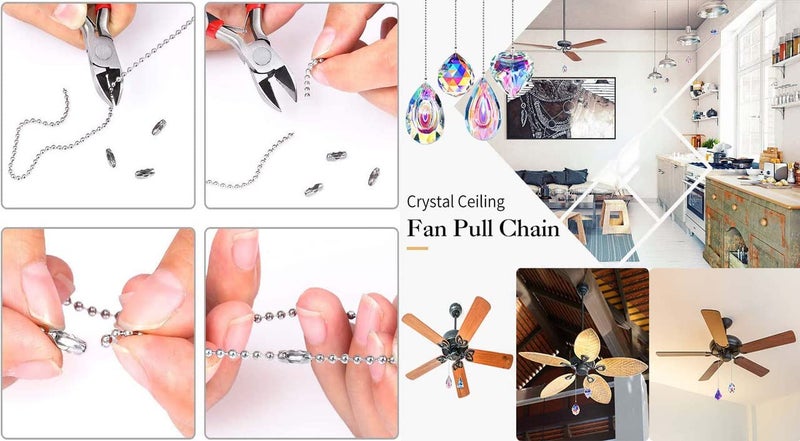 DIY Crafts 5 Meter Kit Nickel Silver Ceiling Fan Pull Chain ClearRandom Crystal Handle Pull Chain Maker Pull Chain Extension Connector for Bathroom to 5 Meter Kit Nickel Silver - Image 3