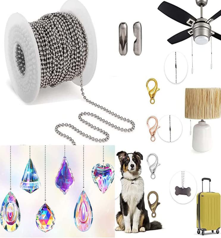 DIY Crafts 5 Meter Kit Nickel Silver Ceiling Fan Pull Chain ClearRandom Crystal Handle Pull Chain Maker Pull Chain Extension Connector for Bathroom to 5 Meter Kit Nickel Silver - Image 1