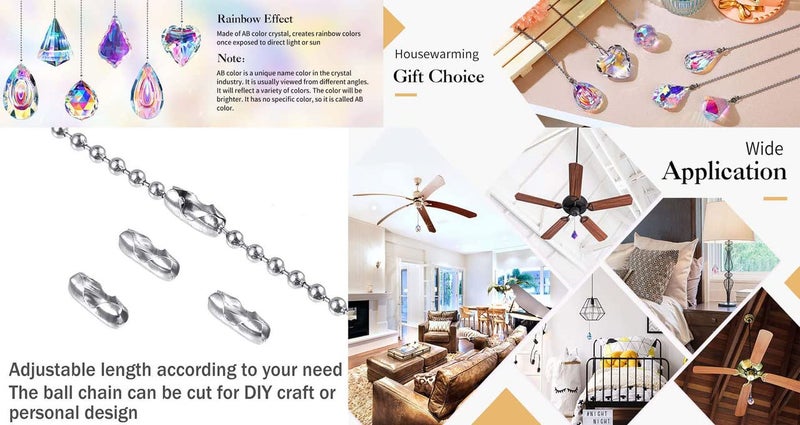DIY Crafts 5 Meter Kit Nickel Silver Ceiling Fan Pull Chain ClearRandom Crystal Handle Pull Chain Maker Pull Chain Extension Connector for Bathroom to 5 Meter Kit Nickel Silver - Image 2