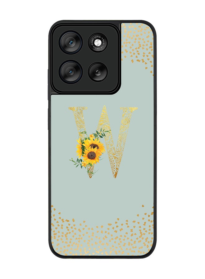 Stylizedd For Motorola Moto G56 Case,Slim fit Camera Protection, Shockproof Thin Phone cover  - Custom Floral Monogram - W  (Light Grey ) - Image 1