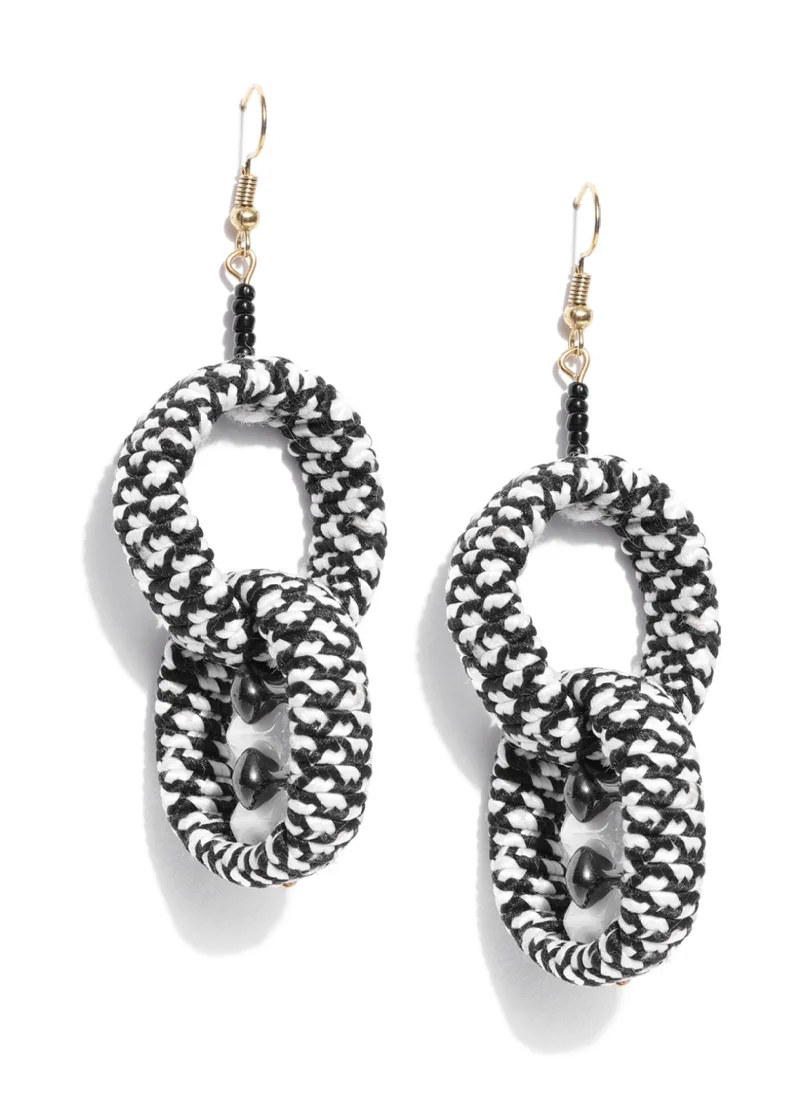 Priyaasi Black  White Handcrafted Circular Drop Earrings