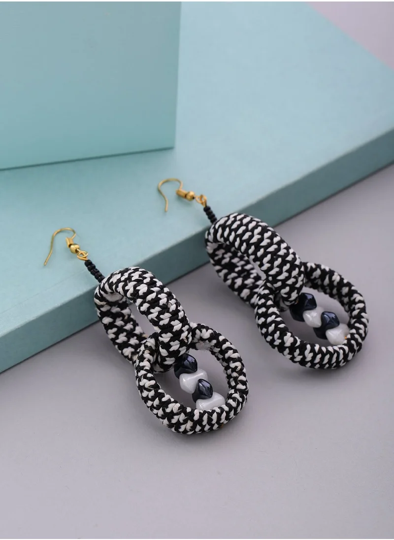 Priyaasi Black  White Handcrafted Circular Drop Earrings