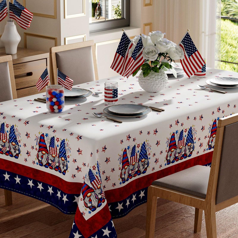 XCHI Gnomes Stars Patriotic America 4th of July Memorial Day Independence Day Tablecloth Rectangle Washable Table Covers for Home Party Decorations 60x84 Inch - Image 1