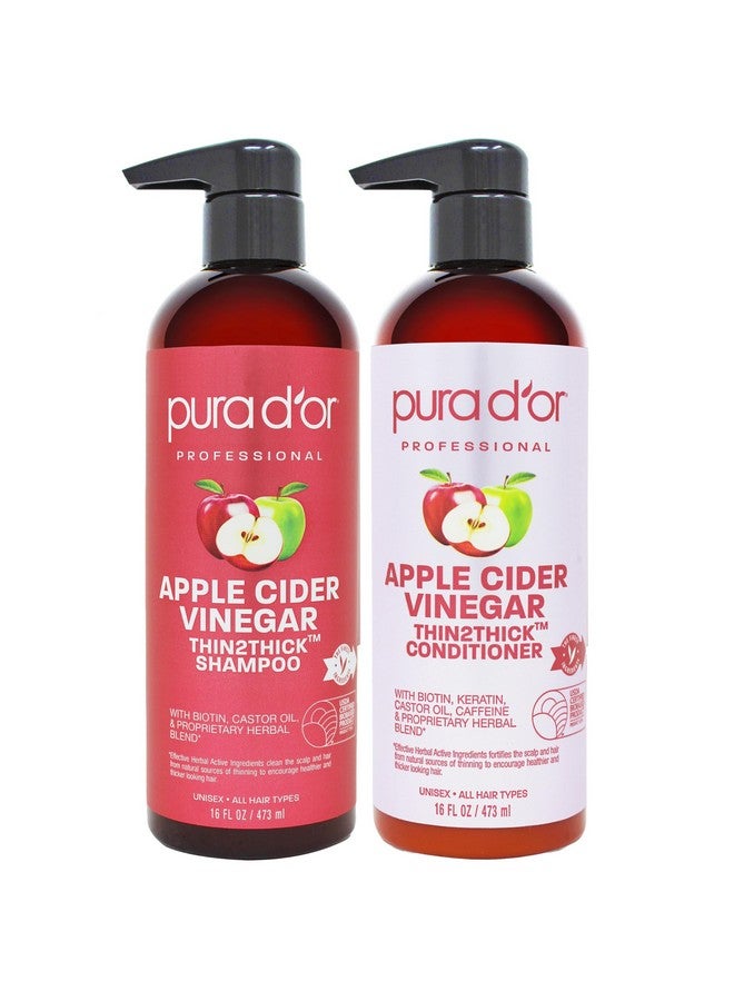 PURA D'OR Apple Cider Vinegar Thin2Thick Set Shampoo Conditioner for Regrowth, Hair Loss, Clarifying, Detox (2 x 16oz) Biotin, Keratin, Caffeine, Castor Oil, All Hair Type, Men/Women, Packaging varies Product Name - Image 1