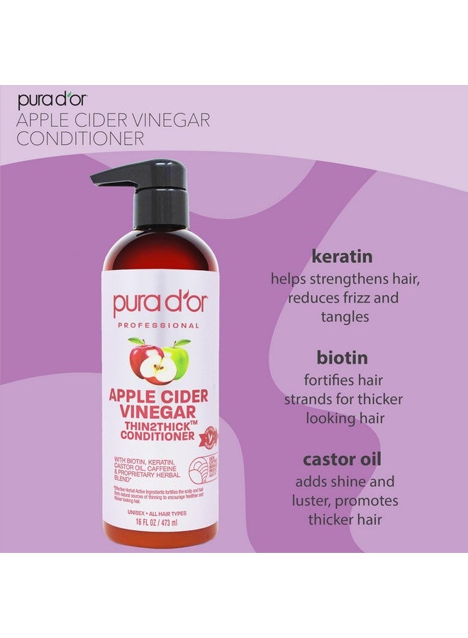 PURA D'OR Apple Cider Vinegar Thin2Thick Set Shampoo Conditioner for Regrowth, Hair Loss, Clarifying, Detox (2 x 16oz) Biotin, Keratin, Caffeine, Castor Oil, All Hair Type, Men/Women, Packaging varies Product Name - Image 4