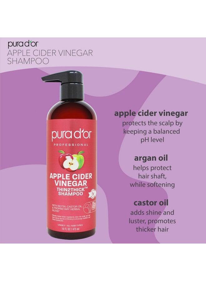 PURA D'OR Apple Cider Vinegar Thin2Thick Set Shampoo Conditioner for Regrowth, Hair Loss, Clarifying, Detox (2 x 16oz) Biotin, Keratin, Caffeine, Castor Oil, All Hair Type, Men/Women, Packaging varies Product Name - Image 3