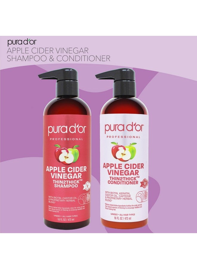 PURA D'OR Apple Cider Vinegar Thin2Thick Set Shampoo Conditioner for Regrowth, Hair Loss, Clarifying, Detox (2 x 16oz) Biotin, Keratin, Caffeine, Castor Oil, All Hair Type, Men/Women, Packaging varies Product Name - Image 5