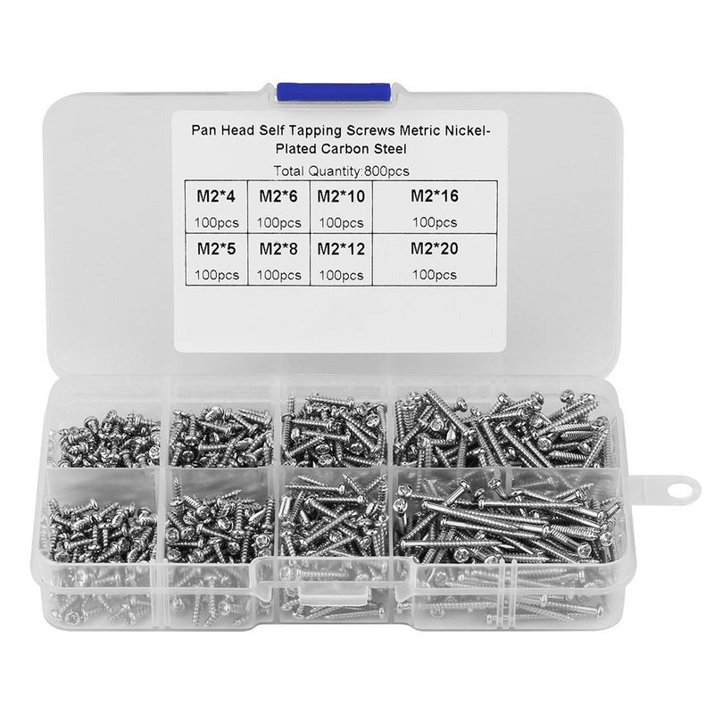 klarako 800pcs M2 Cross Drive Pan Head Self-Tapping Screws Woodworking Fastener with Box - Image 1