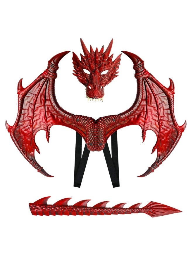 CCOVERY Dragon Costume Wing Dinosaur Tail Mask Dragon Cosplay Dinosaur Costume Set for Kids Children, Red - Image 1