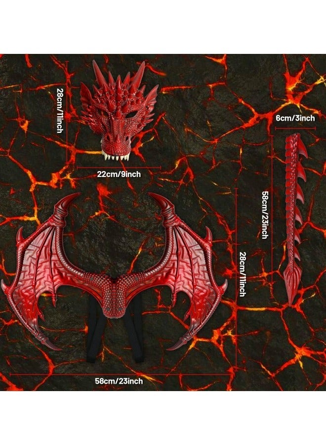 CCOVERY Dragon Costume Wing Dinosaur Tail Mask Dragon Cosplay Dinosaur Costume Set for Kids Children, Red - Image 2