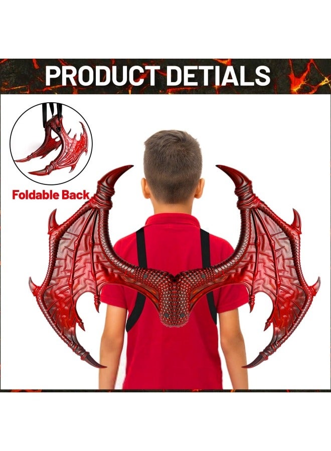 CCOVERY Dragon Costume Wing Dinosaur Tail Mask Dragon Cosplay Dinosaur Costume Set for Kids Children, Red - Image 4