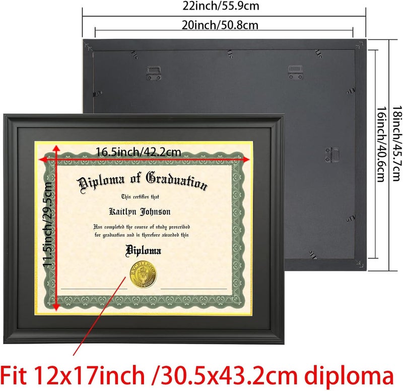 LTYHHK 12x17 Diploma Frame Solid Wood Black, Displays 12x17 Diplomas with Black Over Gold Mat or 16x20 Inch Without Mat, 12x17 Diploma Frame 12x17 inch Certificate Frames (L23B1620BG1217) - Image 2