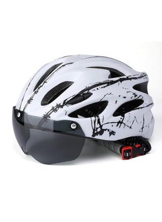 Adult bicycle helmet with detachable magnetic goggles, road and mountain riding protective helmet, adjustable size,unisex，white and black - view 3
