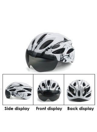 Adult bicycle helmet with detachable magnetic goggles, road and mountain riding protective helmet, adjustable size,unisex，white and black - view 2