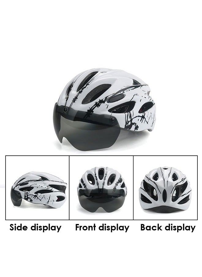 DUNISO Adult bicycle helmet with detachable magnetic goggles, road and mountain riding protective helmet, adjustable size,unisex，white and black  - Image 2