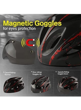 Adult bicycle helmet with detachable magnetic goggles, road and mountain riding protective helmet, adjustable size,unisex，white and black - view 4