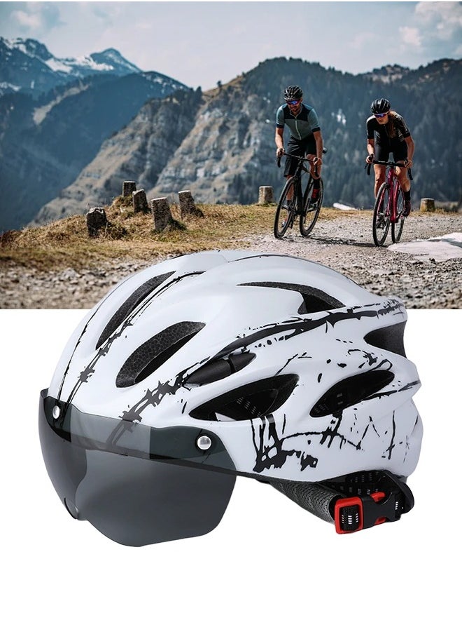 DUNISO Adult bicycle helmet with detachable magnetic goggles, road and mountain riding protective helmet, adjustable size,unisex，white and black  - Image 1