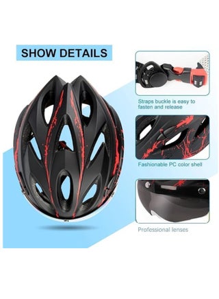 Adult bicycle helmet with detachable magnetic goggles, road and mountain riding protective helmet, adjustable size,unisex，white and black - view 5