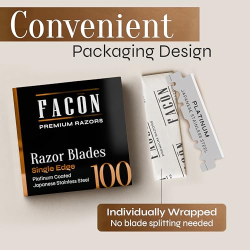 FACON 100 Facón Single Edge Razor Blades for Barber Straight Razor, Straight Razor Blades for Shaving, Platinum Japanese Stainless Steel for Smooth & Precise Shave, Premium Replacement Barber Razor Blade - Image 4