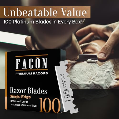 FACON 100 Facón Single Edge Razor Blades for Barber Straight Razor, Straight Razor Blades for Shaving, Platinum Japanese Stainless Steel for Smooth & Precise Shave, Premium Replacement Barber Razor Blade - Image 5