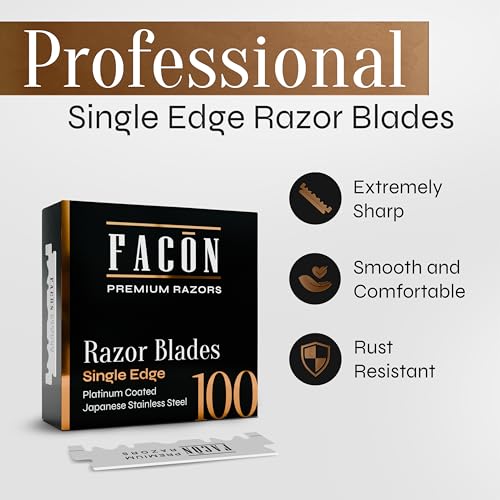FACON 100 Facón Single Edge Razor Blades for Barber Straight Razor, Straight Razor Blades for Shaving, Platinum Japanese Stainless Steel for Smooth & Precise Shave, Premium Replacement Barber Razor Blade - Image 2