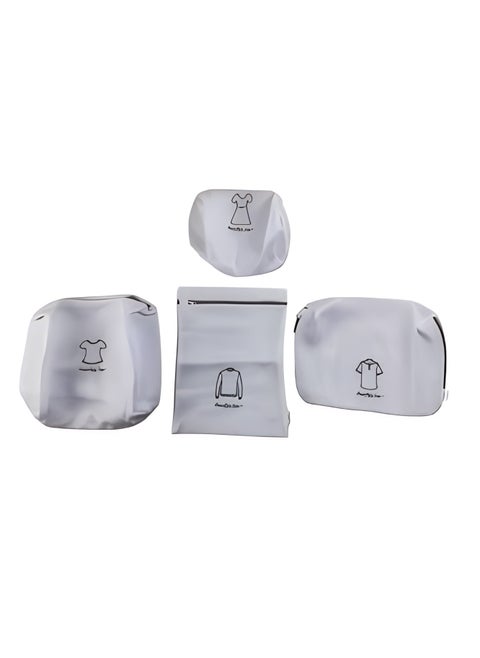 Set of 4 High-Quality Mesh Laundry Bags – Reusable with Zipper, Delicate Wash Bags for Washing Machine, Travel, Shoes, Bras, Socks, Underwear, and Pants – White, Assorted Sizes