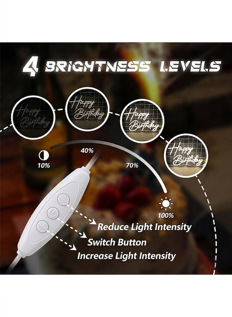 LANNJIN Happy Birthday Neon Sign Wall Decoration Light for Bedroom Cafe Anniversary Party, Reusable and Dimmable Happy Birthday Led Neon USB Powered 5V - Image 3