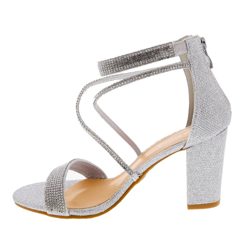 TOP Moda Rosa-66 Ankle Strap Dressy High Heel Sandal, Non-slip Sole, For Wedding, Party, Prom, Evening Wear, or Any Occasion, Sleek Style Block Heel Sandals, Silver Glitter, 7 - Image 3