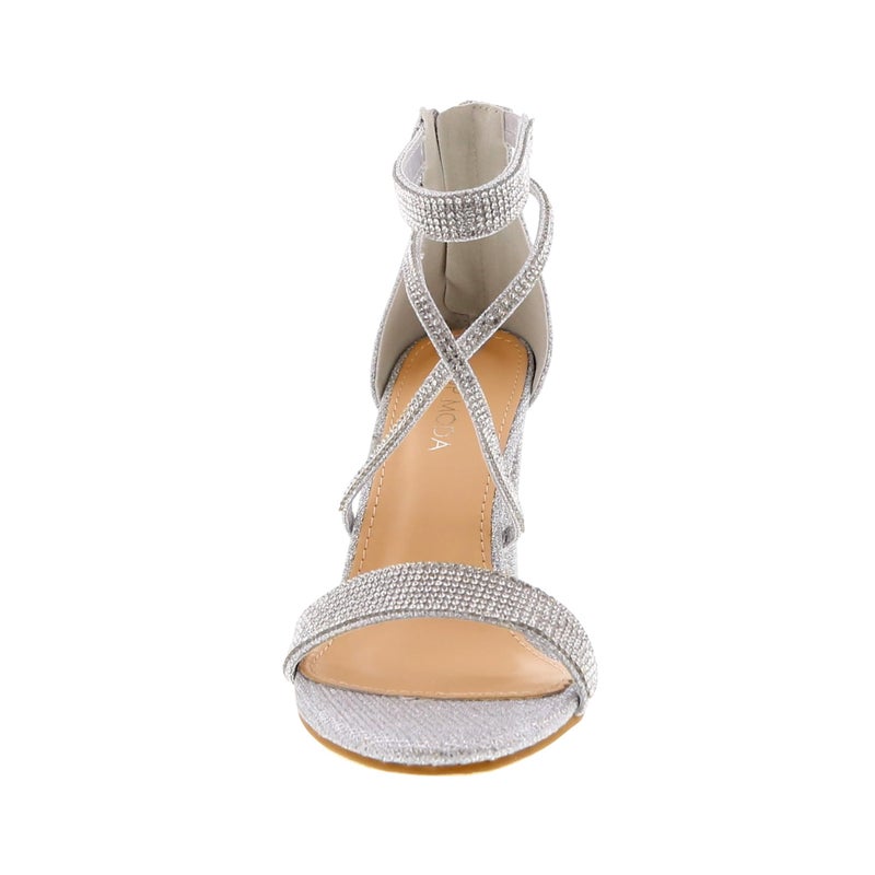 TOP Moda Rosa-66 Ankle Strap Dressy High Heel Sandal, Non-slip Sole, For Wedding, Party, Prom, Evening Wear, or Any Occasion, Sleek Style Block Heel Sandals, Silver Glitter, 7 - Image 2