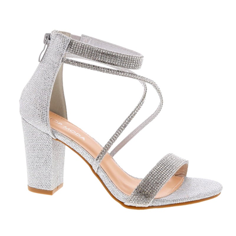 TOP Moda Rosa-66 Ankle Strap Dressy High Heel Sandal, Non-slip Sole, For Wedding, Party, Prom, Evening Wear, or Any Occasion, Sleek Style Block Heel Sandals, Silver Glitter, 7 - Image 1