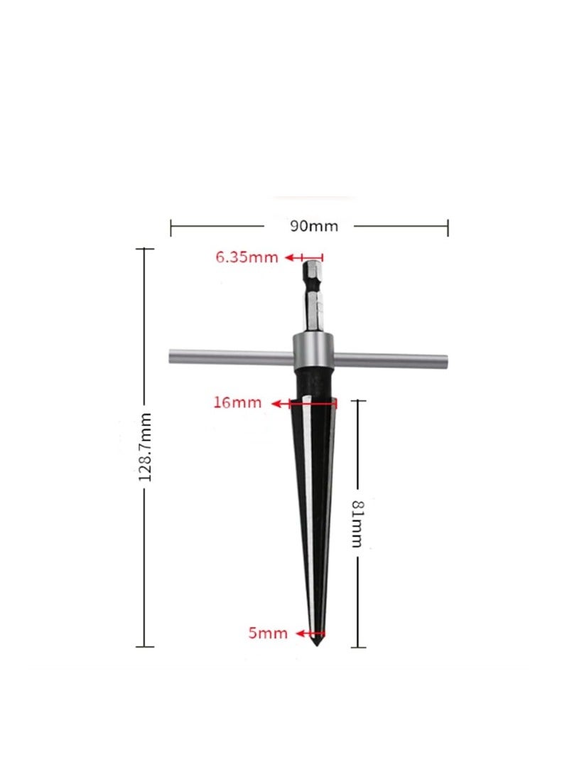 Yakumuz 2Pcs T Handle Taper Reamer Set, Yakumuz 6 Fluted Chamfer Reaming Guitar Bridge Pin Hole Handle Tapered Reamers Woodworker Tool 1/8"-1/2" (3-13mm) & 3-16''-5/8'' (5-16mm) - Image 2