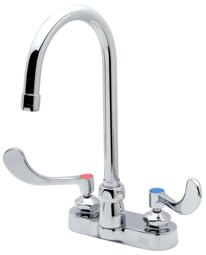 Zurn Z812B4-XL AquaSpec Gooseneck Faucet, 4" Centerset, 5 3/8" Spout, 2.2 GPM Pressure-Compensating Aerator, 4" Wrist Blade Handles, Chrome - Image 1