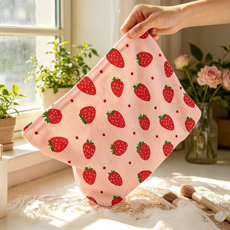Pink Cherry Strawberry Clutch Cosmetuc Bag Makeup Organizer Large Capacity Pouch - Image 2