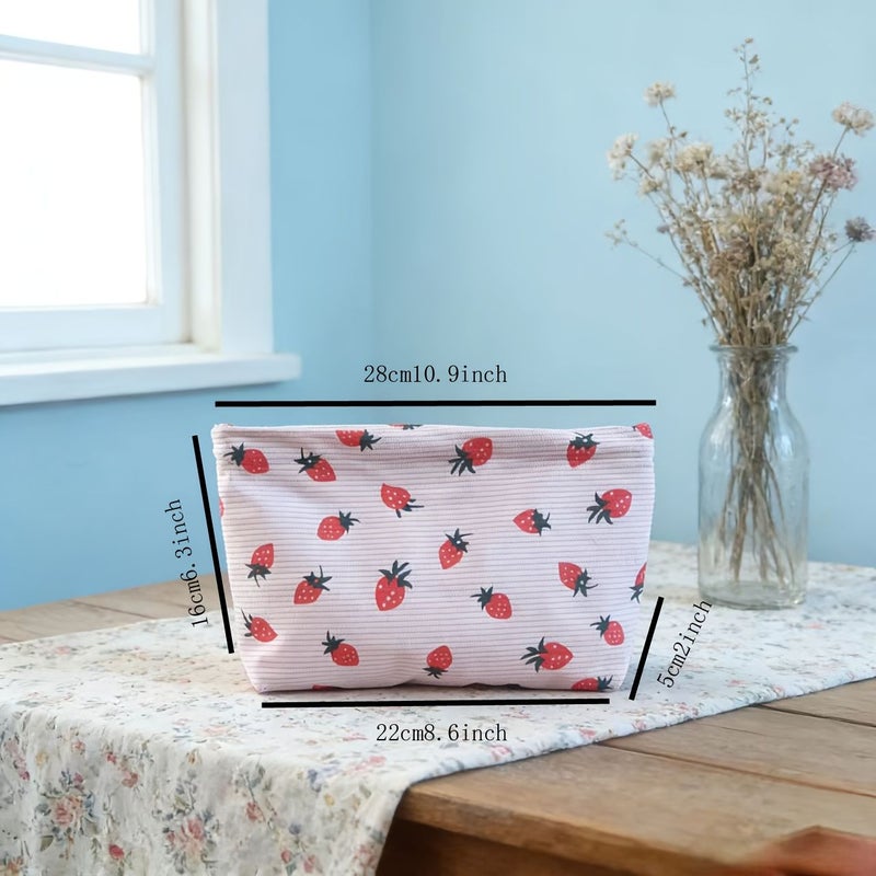 Pink Cherry Strawberry Clutch Cosmetuc Bag Makeup Organizer Large Capacity Pouch - Image 4